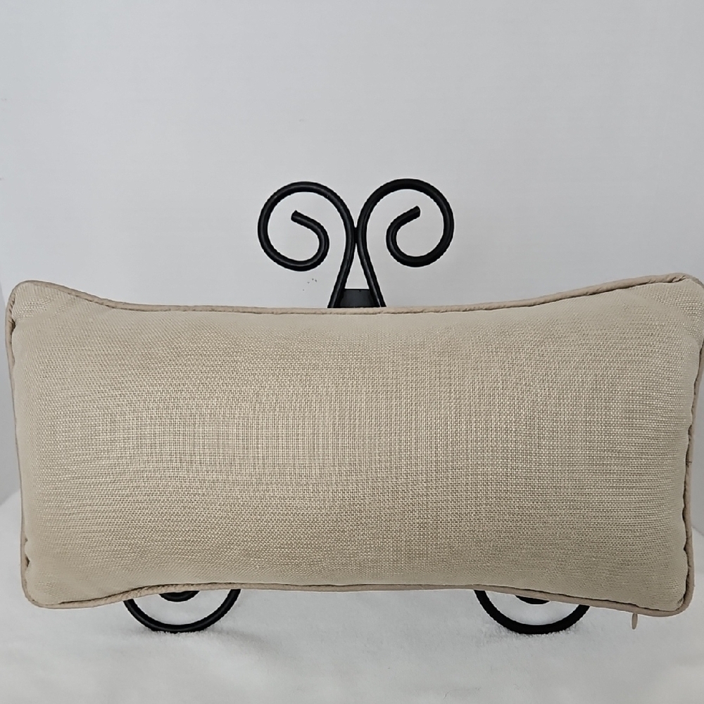 West Elm Tan Linen Style Textured Weave Piped Edge Washable Accent Pillow